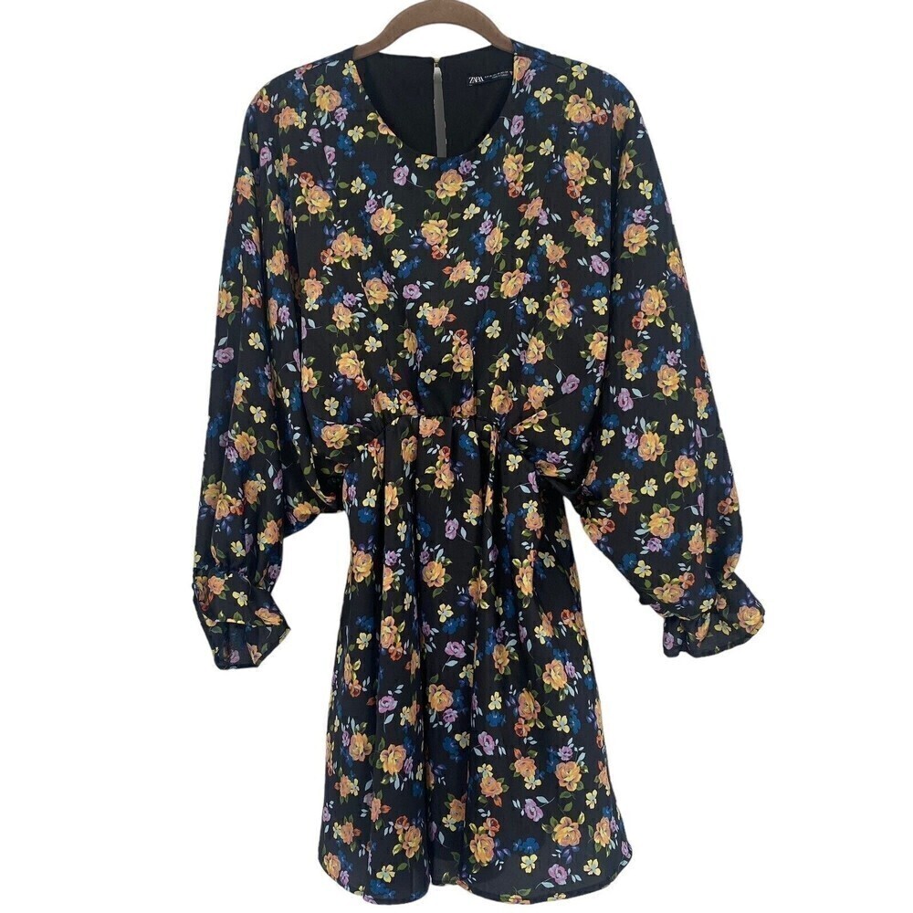 Zara Women’s Size Xs Floral Dolman Sleeve Crew Neck Mini Dress Ditsy Peasant